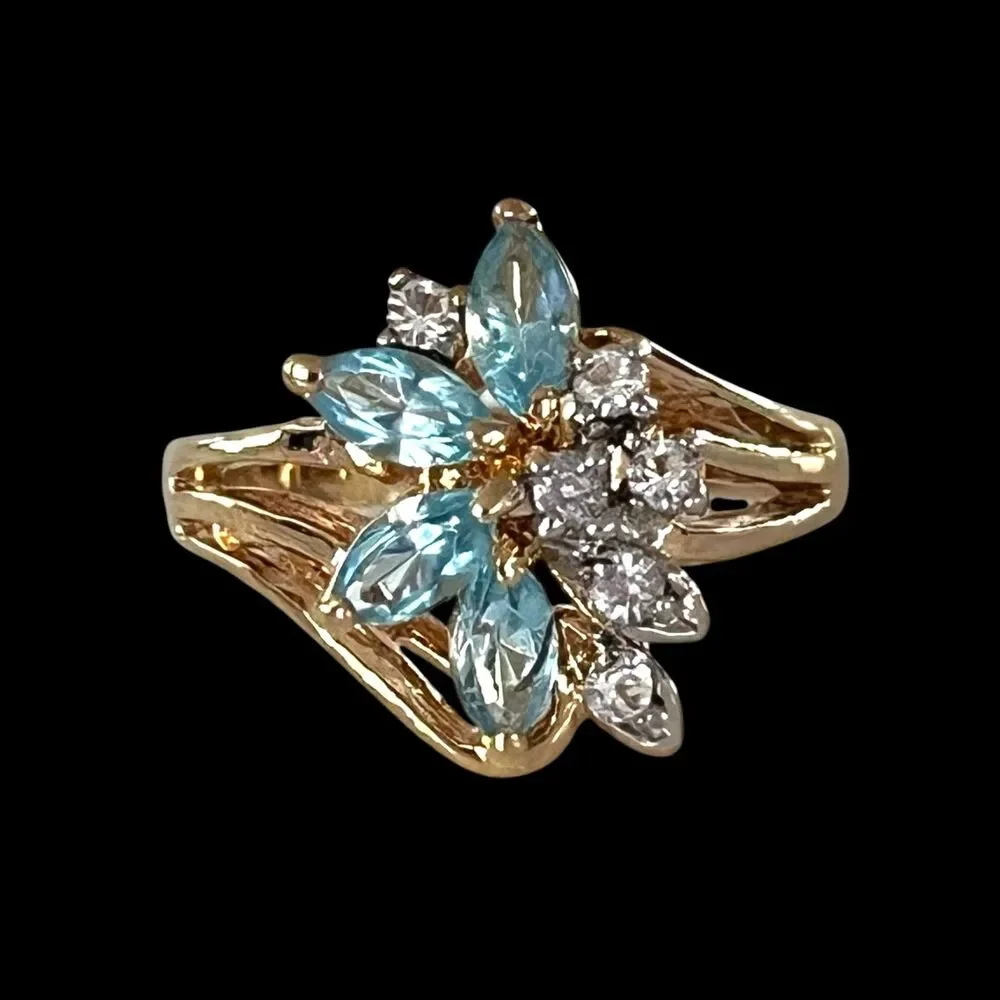 Vintage 1980s Uncas Crystal Cluster Ring Size 9 14KTGE Gold Plate - 14E
